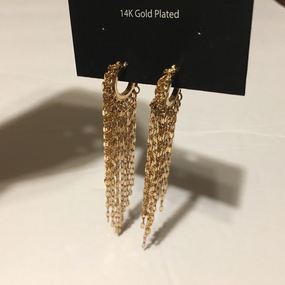 Guess by Marciano 14k Gold Plated Dangle Chain Earrings - Picture 3 of 6